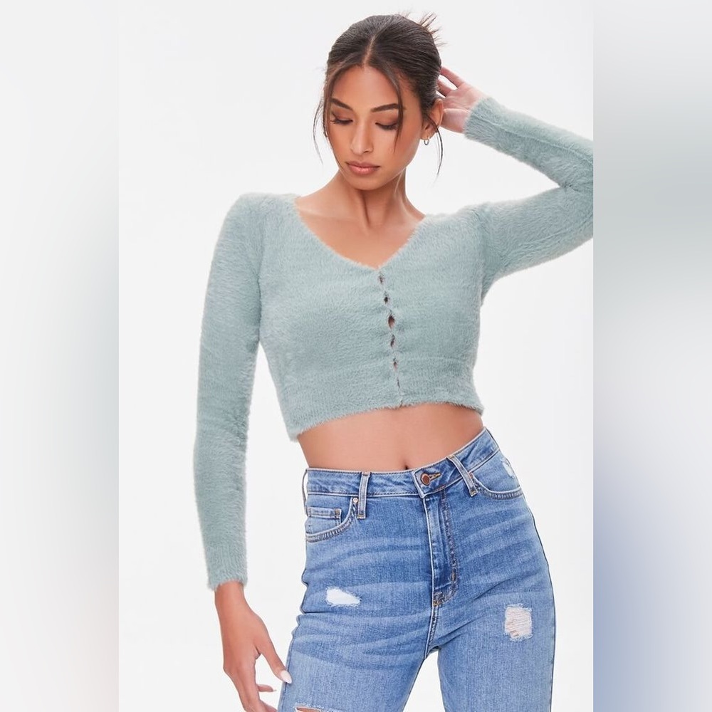 Forever 21 Fuzzy Cropped Cardigan S